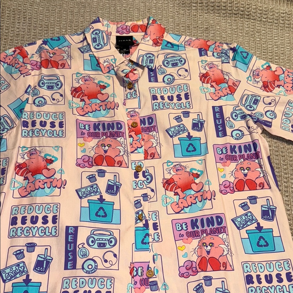 Pixar Turning Red Earth Day Boyfriend Button Down Shirt